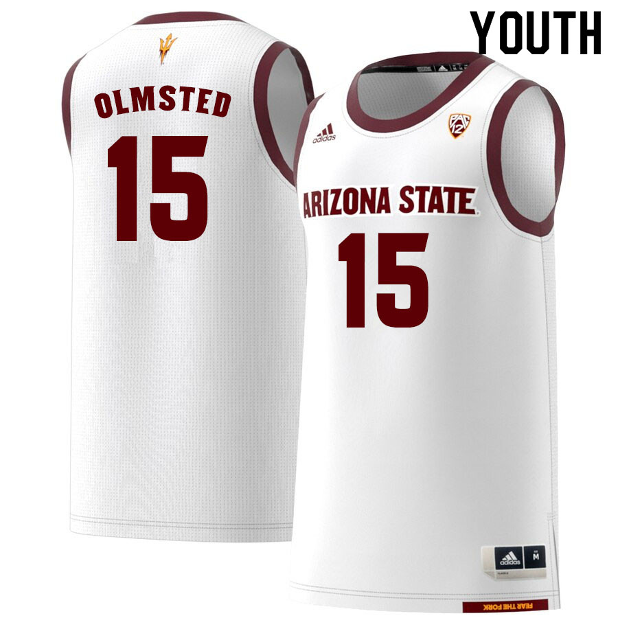 Youth #15 John Olmsted Arizona State Sun Devils College Basketball Jerseys Sale-White